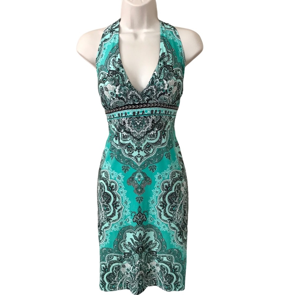 Y2K Vintage Style Sexy Blue Geometric Fairy V-neck Halter Dress Size Medium M